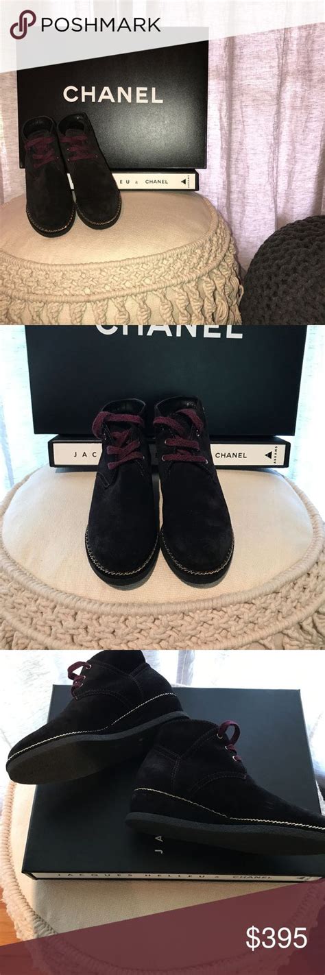 chanel black lace up shoes